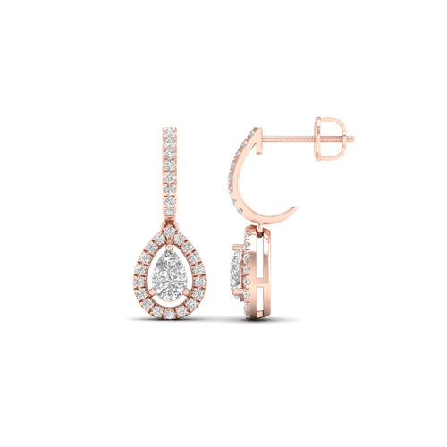 1 Ctw Pear Halo Lab Grown Drop Fashion Earring