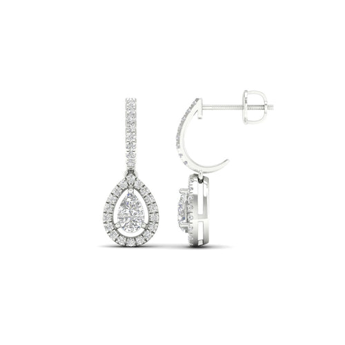 1 Ctw Pear Halo Lab Grown Drop Fashion Earring