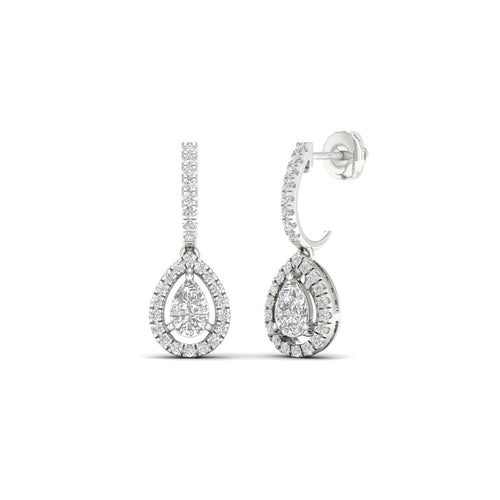 1 Ctw Pear Halo Lab Grown Drop Fashion Earring