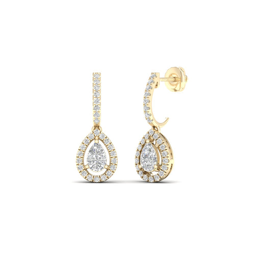 1 Ctw Pear Halo Lab Grown Drop Fashion Earring
