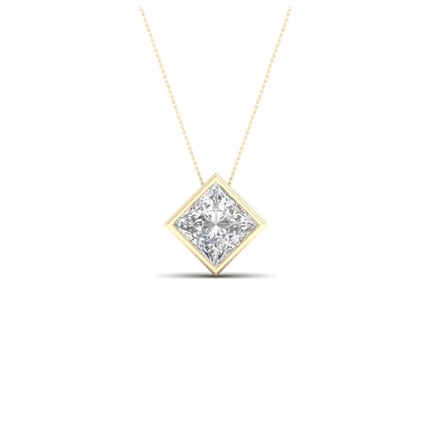 1/2 ctw Princess Bezel Set Solitaire Lab Grown Pendant