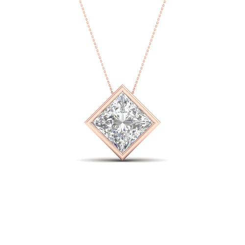 2 ctw Princess Bezel Set Solitaire Lab Grown Pendant