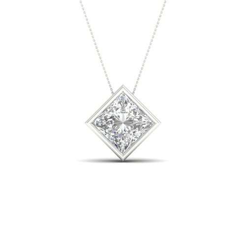 2 ctw Princess Bezel Set Solitaire Lab Grown Pendant
