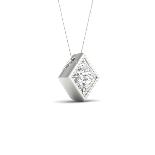 2 ctw Princess Bezel Set Solitaire Lab Grown Pendant