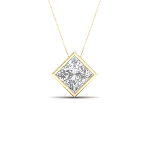 2 ctw Princess Bezel Set Solitaire Lab Grown Pendant
