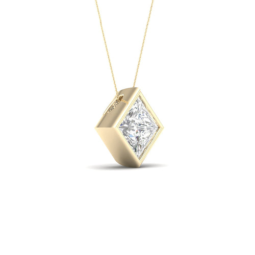 2 ctw Princess Bezel Set Solitaire Lab Grown Pendant