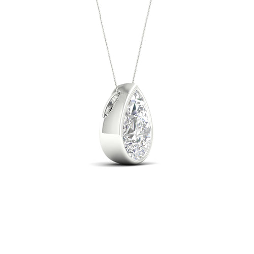 1 1/2 ctw Pear Bezel Set Solitaire Lab Grown Pendant