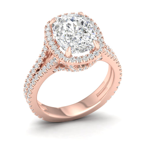 5 1/10 ctw Cushion Split Shank Halo Lab Grown Ring