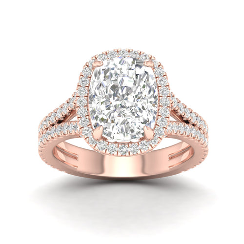5 1/10 ctw Cushion Split Shank Halo Lab Grown Ring