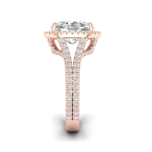 5 1/10 ctw Cushion Split Shank Halo Lab Grown Ring