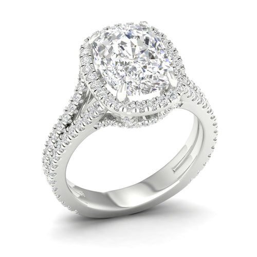 5 1/10 ctw Cushion Split Shank Halo Lab Grown Ring