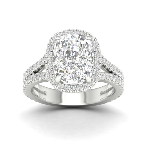 5 1/10 ctw Cushion Split Shank Halo Lab Grown Ring