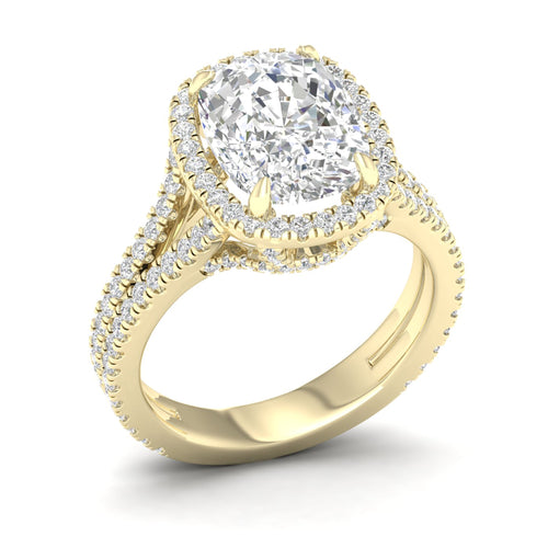 5 1/10 ctw Cushion Split Shank Halo Lab Grown Ring