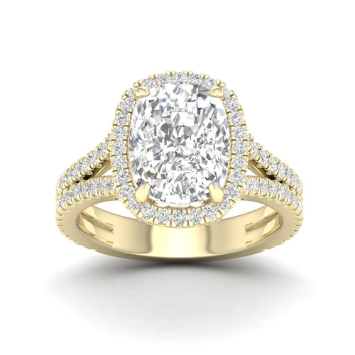 5 1/10 ctw Cushion Split Shank Halo Lab Grown Ring