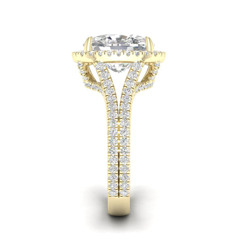 5 1/10 ctw Cushion Split Shank Halo Lab Grown Ring