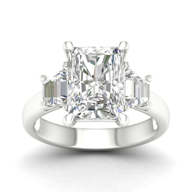 5 Ctw Emerald Side Stone Three Stone Engagement Ring