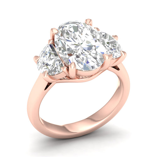 5 Ctw Oval Halfmoon Three Stone Ring