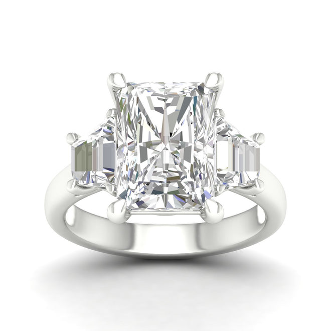 5 1/4 Ctw Emerald Side Stone Three Stone Ring