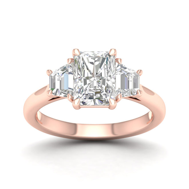 2 3/4 Ctw Radiant Side Stone Three Stone Ring