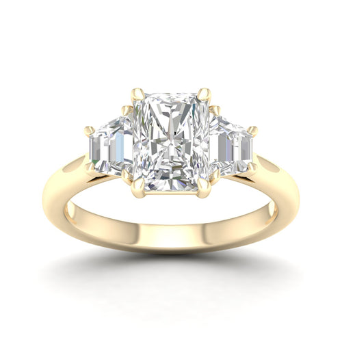 2 3/4 Ctw Radiant Side Stone Three Stone Ring