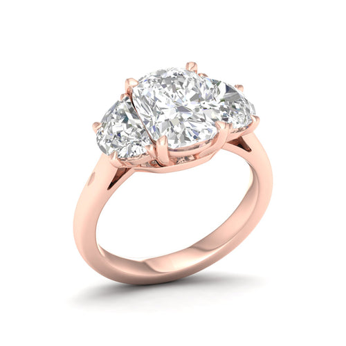 4 ctw Cushion Side Stone Three Stone Ring
