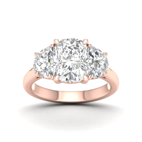 4 ctw Cushion Side Stone Three Stone Ring
