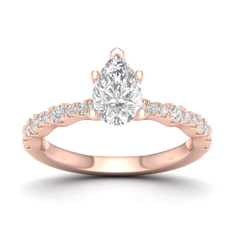 1 1/3 ctw Wavy Lab Grown Pear Centre Engagement Ring