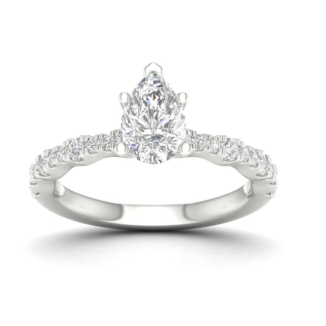 1 1/3 ctw Wavy Lab Grown Pear Centre Engagement Ring