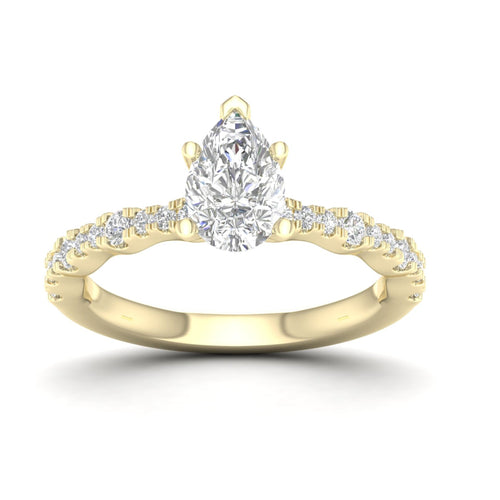 1 1/3 ctw Wavy Lab Grown Pear Centre Engagement Ring