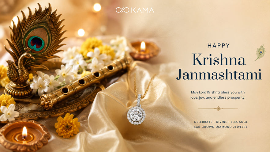 Festive Janmashtami 2026 pooja decoration with flute, peacock feather, and sparkling diamond jewelry
