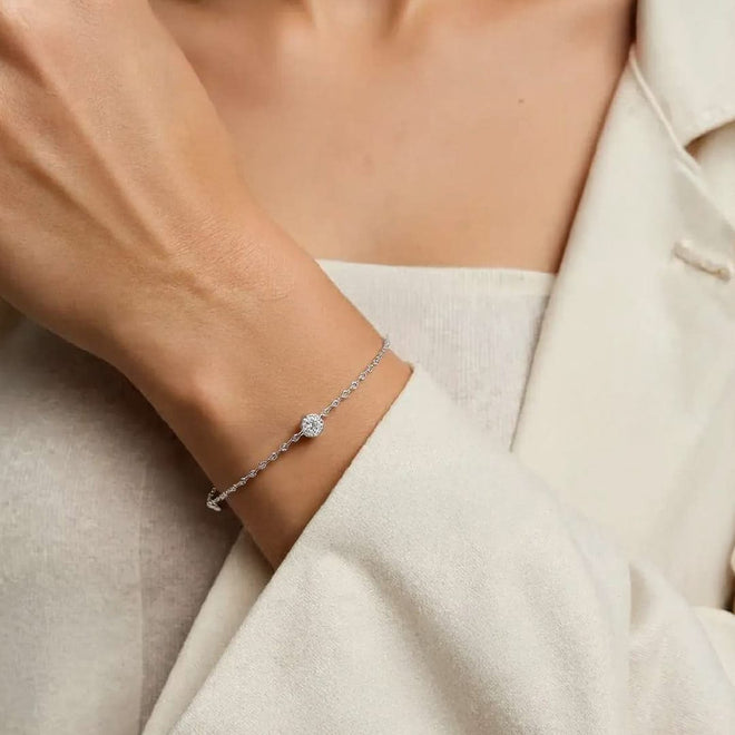 1/3 Ctw. 3 Station Bezel Fashion Silver Lab Grown Bracelet - 7 Inch