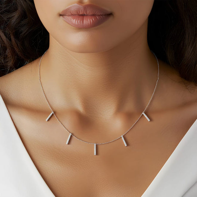 1/3 Ctw. Linear Silver Station Lab Grown Necklace