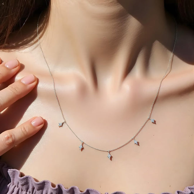 1/3 Ctw. Paisley Silver Lab Grown Station Necklace-16.5 Inch