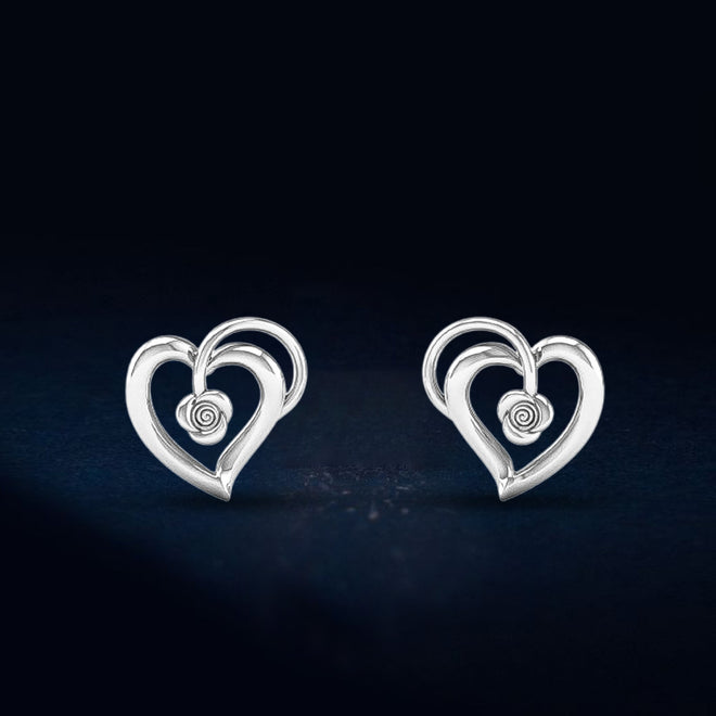 Plain Rose Heart Silver Ear Stud