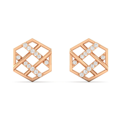 0.10Ct Round Lab Grown Diamond Hexagon Stud Earrings 9k Solid Gold