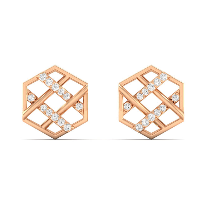 0.10Ct Round Lab Grown Diamond Hexagon Stud Earrings 9k Solid Gold