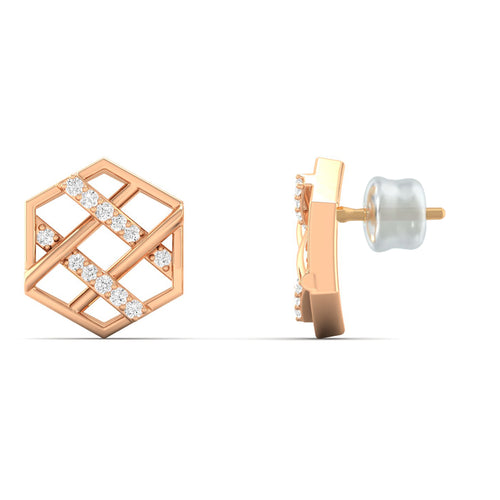 0.10Ct Round Lab Grown Diamond Hexagon Stud Earrings 9k Solid Gold