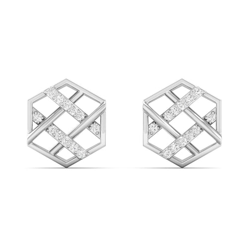 0.10Ct Round Lab Grown Diamond Hexagon Stud Earrings 9k Solid Gold