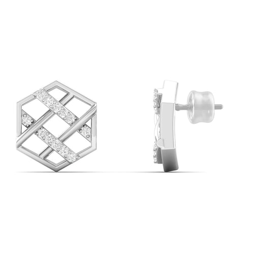 0.10Ct Round Lab Grown Diamond Hexagon Stud Earrings 9k Solid Gold