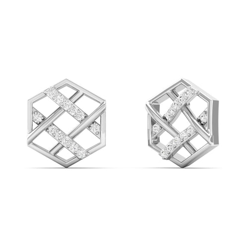 0.10Ct Round Lab Grown Diamond Hexagon Stud Earrings 9k Solid Gold
