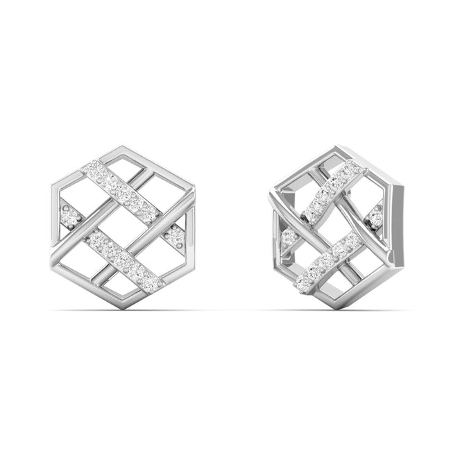 0.10Ct Round Lab Grown Diamond Hexagon Stud Earrings 9k Solid Gold