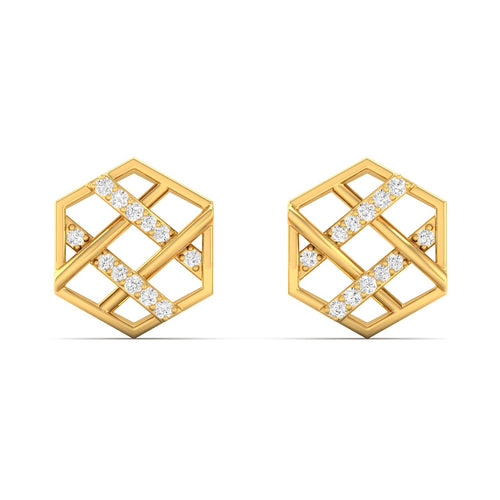 0.10Ct Round Lab Grown Diamond Hexagon Stud Earrings 9k Solid Gold
