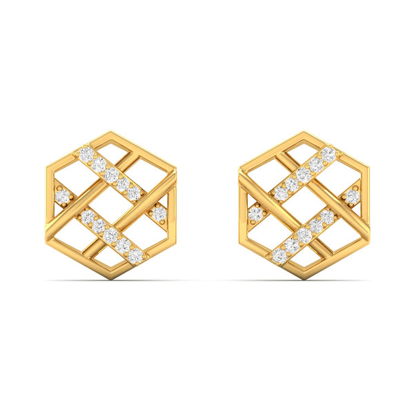 0.10Ct Round Lab Grown Diamond Hexagon Stud Earrings 9k Solid Gold