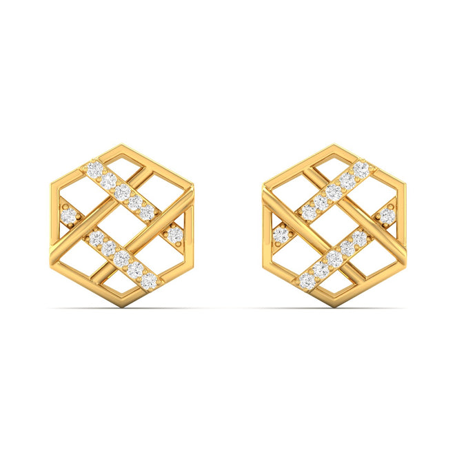 0.10Ct Round Lab Grown Diamond Hexagon Stud Earrings 9k Solid Gold