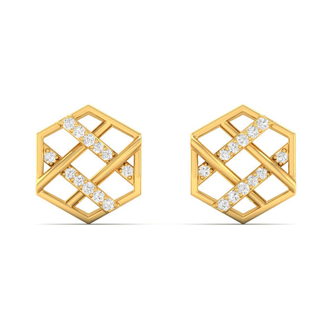 0.10Ct Round Lab Grown Diamond Hexagon Stud Earrings 9k Solid Gold