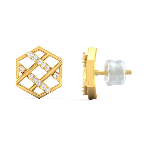 0.10Ct Round Lab Grown Diamond Hexagon Stud Earrings 9k Solid Gold
