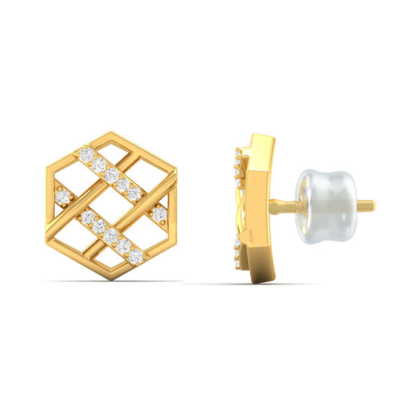 0.10Ct Round Lab Grown Diamond Hexagon Stud Earrings 9k Solid Gold