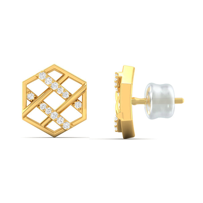 0.10Ct Round Lab Grown Diamond Hexagon Stud Earrings 9k Solid Gold