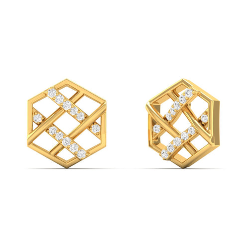0.10Ct Round Lab Grown Diamond Hexagon Stud Earrings 9k Solid Gold
