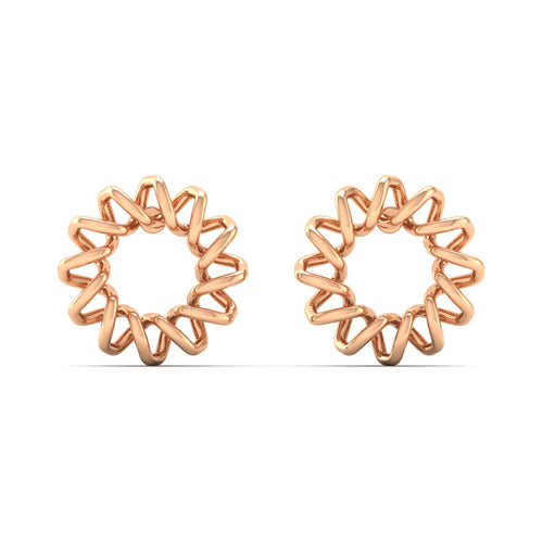 9K Solid Gold Sunflower Round Stud Earrings